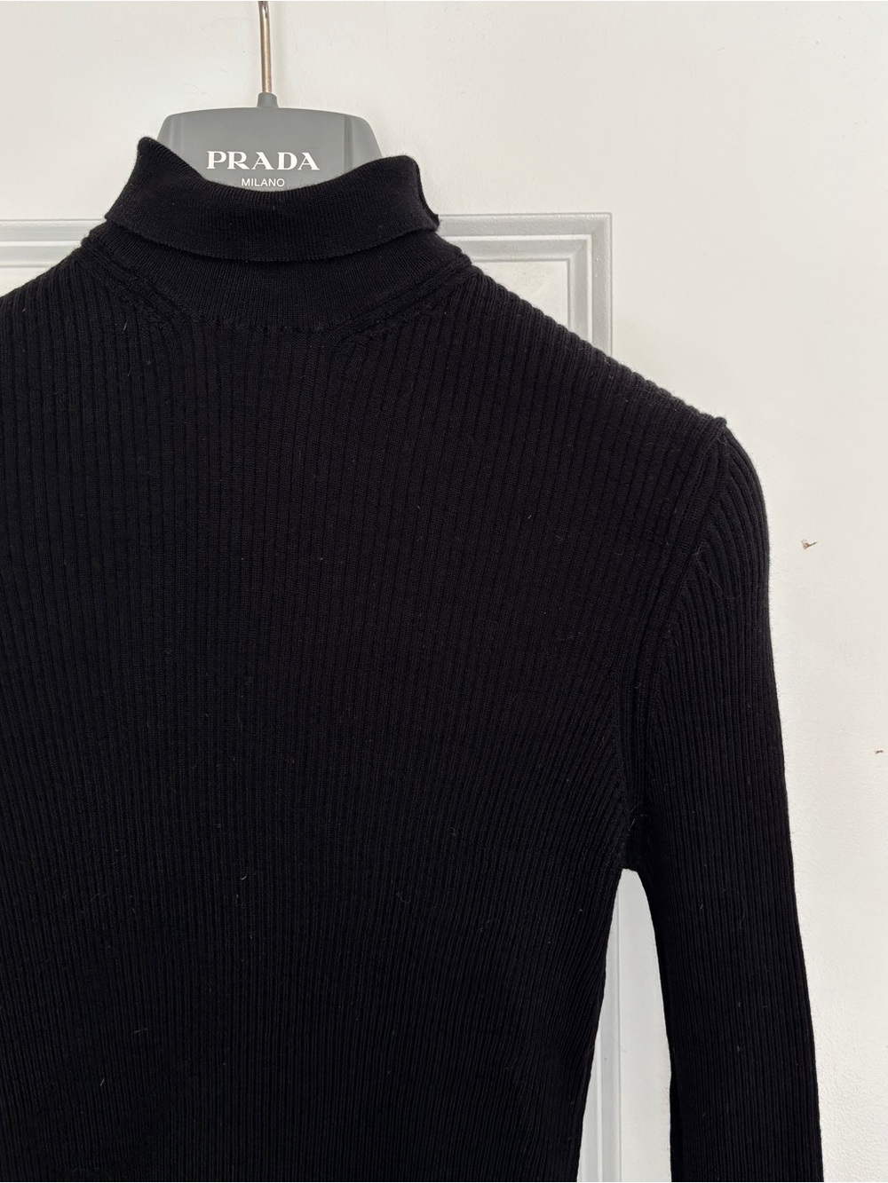 Prada Black Ribbed Wool Turtleneck Sweater
